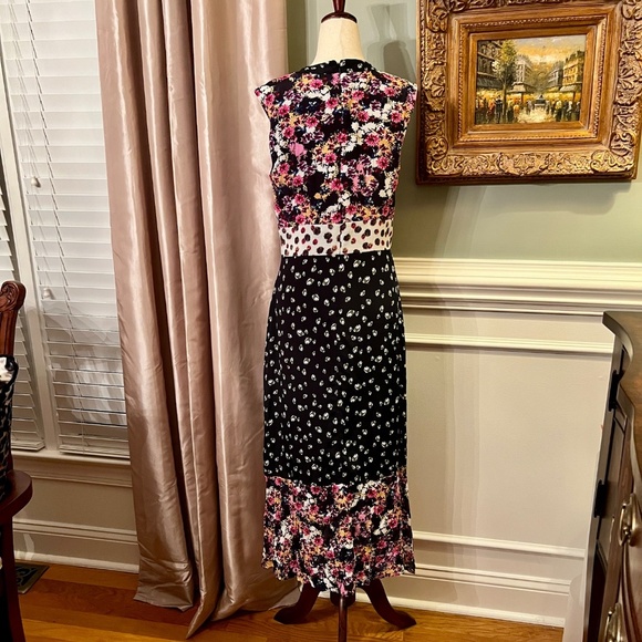 $355 NWT Nicole Miller Collection Floral Silk Blend Midi‎ Dress Size 6 - Picture 3 of 4